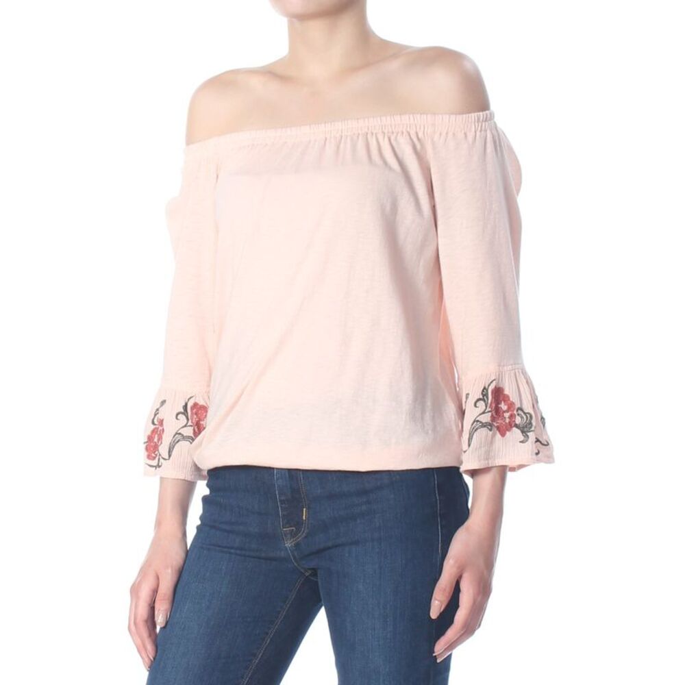 NWT JESSICA SIMPSON Womens Top Pink Bell Sleeve Off Shoulder Arlene Juniors XS